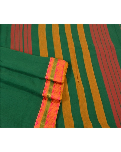 Sanskriti Vintage Green Sarees 100% Pure Cotton Woven Premium Sari Craft Fabric, PS-61194-Green-Woven Work-Pure Cotton-8