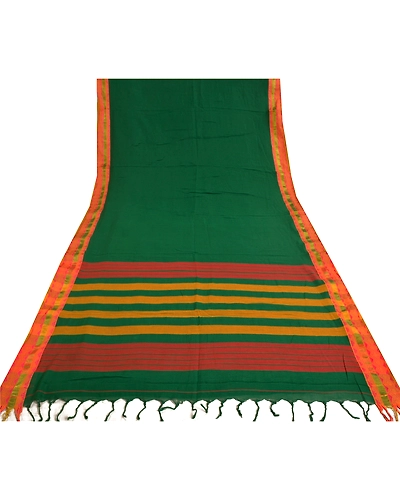 Sanskriti Vintage Green Sarees 100% Pure Cotton Woven Premium Sari Craft Fabric, PS-61194-Green-Woven Work-Pure Cotton-9