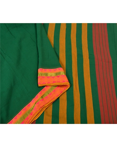 Sanskriti Vintage Green Sarees 100% Pure Cotton Woven Premium Sari Craft Fabric, PS-61194-Green-Woven Work-Pure Cotton-10