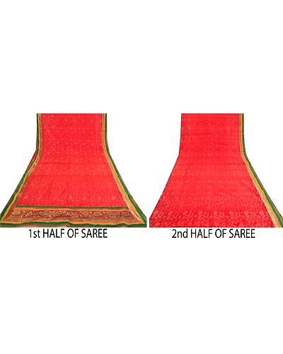 Sanskriti Vintage Red Sarees Net Mesh Embroidered Woven Ethnic Sari Craft Fabric, PS-61207-Red-Woven Work-Net Mesh-6