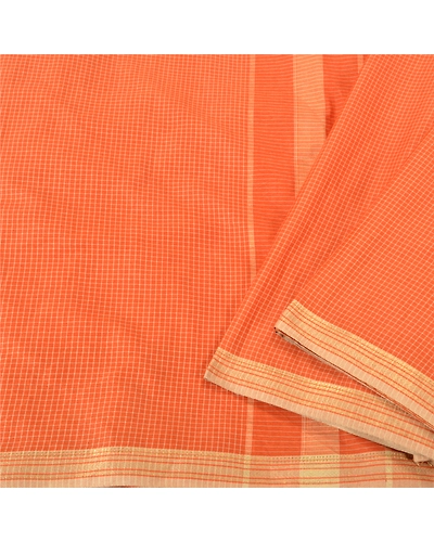 Sanskriti Vintage Orange Indian Sarees Cotton Woven Ilkal Premium Sari Fabric, PS-61209-Orange-Woven Work-Cotton-2