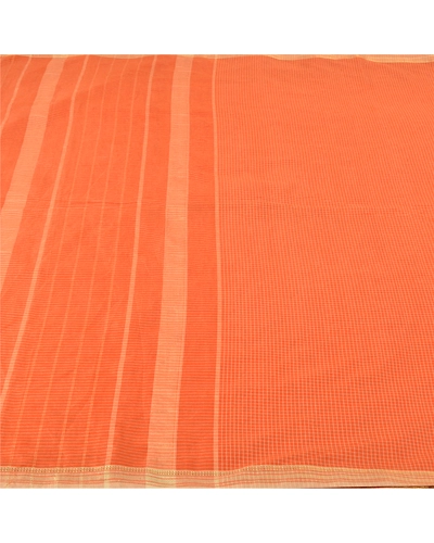 Sanskriti Vintage Orange Indian Sarees Cotton Woven Ilkal Premium Sari Fabric, PS-61209-Orange-Woven Work-Cotton-4