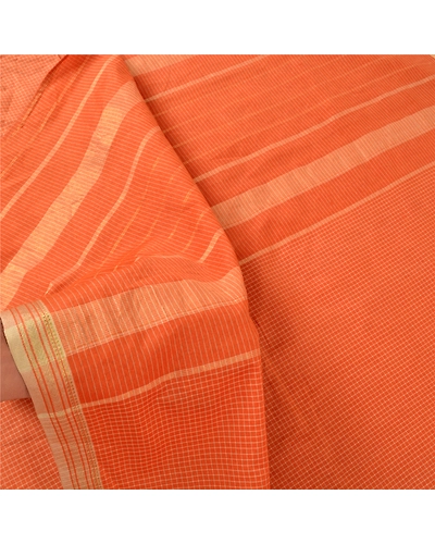 Sanskriti Vintage Orange Indian Sarees Cotton Woven Ilkal Premium Sari Fabric, PS-61209-Orange-Woven Work-Cotton-5