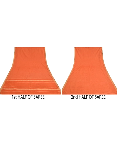 Sanskriti Vintage Orange Indian Sarees Cotton Woven Ilkal Premium Sari Fabric, PS-61209-Orange-Woven Work-Cotton-6