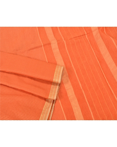 Sanskriti Vintage Orange Indian Sarees Cotton Woven Ilkal Premium Sari Fabric, PS-61209-Orange-Woven Work-Cotton-8