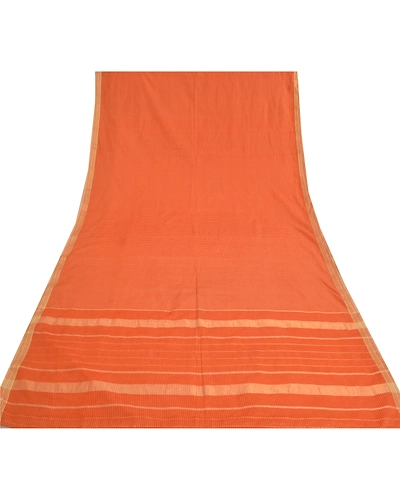 Sanskriti Vintage Orange Indian Sarees Cotton Woven Ilkal Premium Sari Fabric, PS-61209-Orange-Woven Work-Cotton-9