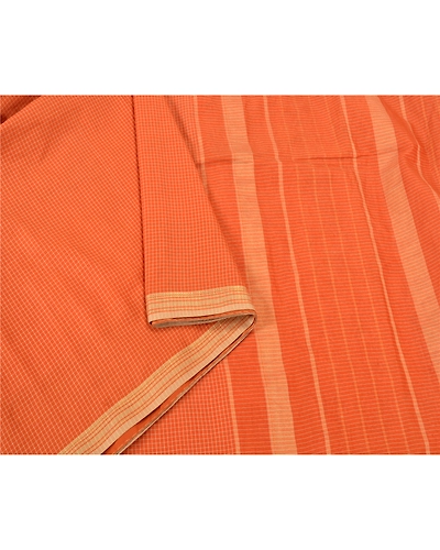 Sanskriti Vintage Orange Indian Sarees Cotton Woven Ilkal Premium Sari Fabric, PS-61209-Orange-Woven Work-Cotton-10