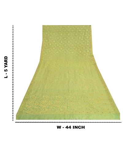 Sanskriti Vintage Green Sarees Cotton Silk Hand Beaded Woven Kota Sari Fabric, PS-61210-Green-Woven Work-Cotton Silk-1