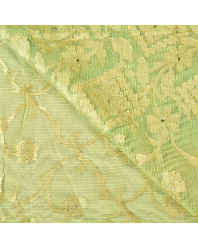 Sanskriti Vintage Green Sarees Cotton Silk Hand Beaded Woven Kota Sari Fabric, PS-61210-Green-Woven Work-Cotton Silk-3