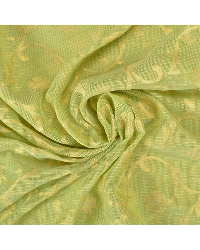 Sanskriti Vintage Green Sarees Cotton Silk Hand Beaded Woven Kota Sari Fabric, PS-61210-Green-Woven Work-Cotton Silk-7