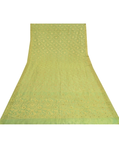 Sanskriti Vintage Green Sarees Cotton Silk Hand Beaded Woven Kota Sari Fabric, PS-61210-Green-Woven Work-Cotton Silk-9