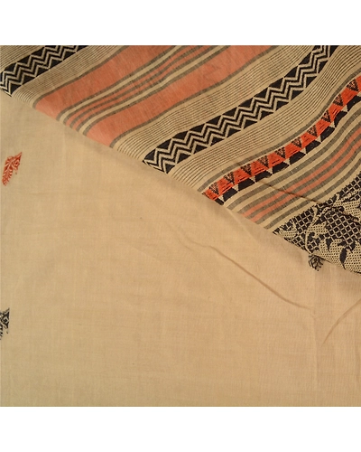 Sanskriti Vintage Beige Indian Sarees 100% Pure Cotton Woven Premium Sari Fabric, PS-61214-Beige-Woven Work-Pure Cotton-3