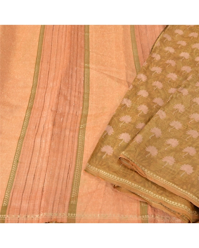 Sanskriti Vintage Green Indian Sarees Pure Silk Printed Woven Sari Craft Fabric, PS-61220-Green &amp; Peach-Printed Work-Pure Silk-2