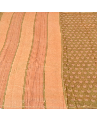 Sanskriti Vintage Green Indian Sarees Pure Silk Printed Woven Sari Craft Fabric, PS-61220-Green &amp; Peach-Printed Work-Pure Silk-4