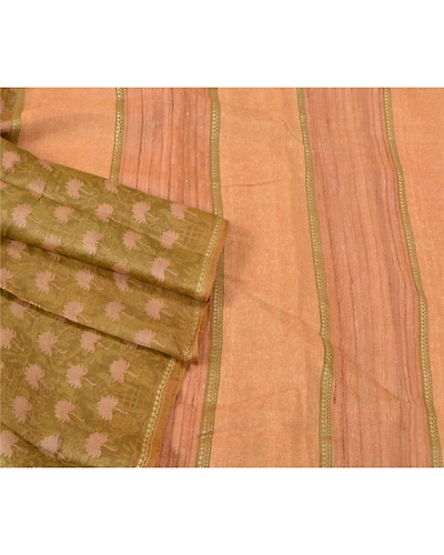 Sanskriti Vintage Green Indian Sarees Pure Silk Printed Woven Sari Craft Fabric, PS-61220-Green &amp; Peach-Printed Work-Pure Silk-8