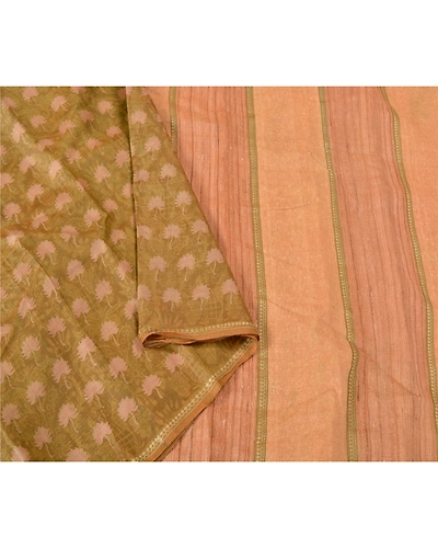 Sanskriti Vintage Green Indian Sarees Pure Silk Printed Woven Sari Craft Fabric, PS-61220-Green &amp; Peach-Printed Work-Pure Silk-10