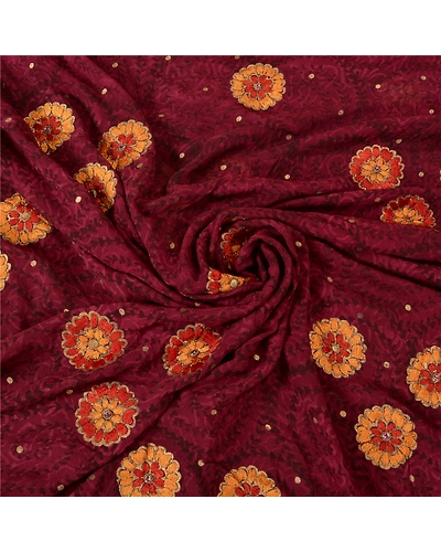 Sanskriti Vintage Bollywood Sarees Pure Georgette Silk Hand Beaded Sari Fabric, PS-61222-Shade Of Pink-Thread Work-Pure Georgette Silk-7