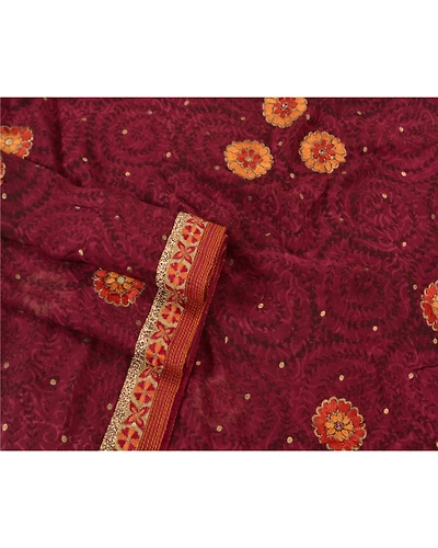 Sanskriti Vintage Bollywood Sarees Pure Georgette Silk Hand Beaded Sari Fabric, PS-61222-Shade Of Pink-Thread Work-Pure Georgette Silk-8