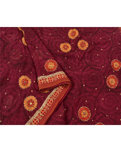 Sanskriti Vintage Bollywood Sarees Pure Georgette Silk Hand Beaded Sari Fabric, PS-61222-Shade Of Pink-Thread Work-Pure Georgette Silk-10