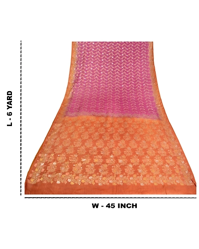 Sanskriti Vintage Pink Sarees 100% Pure Silk Woven Premium Sari Craft Fabric, PS-61227-Pink &amp; Orange-Woven Work-Pure Silk-1