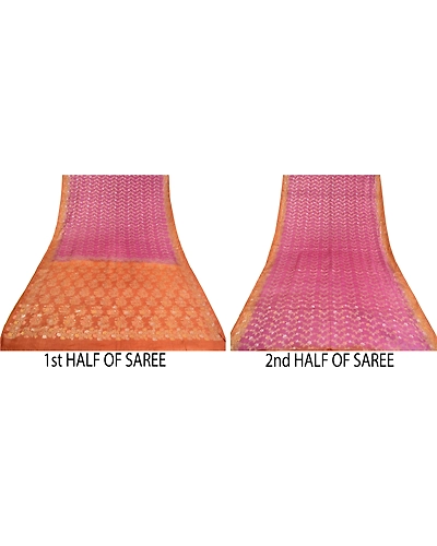 Sanskriti Vintage Pink Sarees 100% Pure Silk Woven Premium Sari Craft Fabric, PS-61227-Pink &amp; Orange-Woven Work-Pure Silk-6