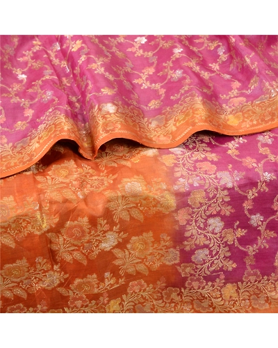 Sanskriti Vintage Pink Sarees 100% Pure Silk Woven Premium Sari Craft Fabric, PS-61227-Pink &amp; Orange-Woven Work-Pure Silk-7