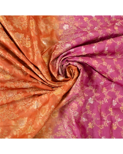 Sanskriti Vintage Pink Sarees 100% Pure Silk Woven Premium Sari Craft Fabric, PS-61227-Pink &amp; Orange-Woven Work-Pure Silk-8