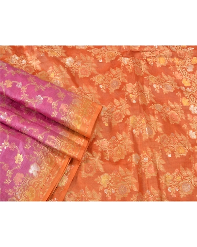 Sanskriti Vintage Pink Sarees 100% Pure Silk Woven Premium Sari Craft Fabric, PS-61227-Pink &amp; Orange-Woven Work-Pure Silk-9