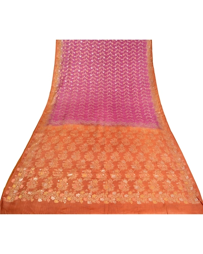 Sanskriti Vintage Pink Sarees 100% Pure Silk Woven Premium Sari Craft Fabric, PS-61227-Pink &amp; Orange-Woven Work-Pure Silk-10