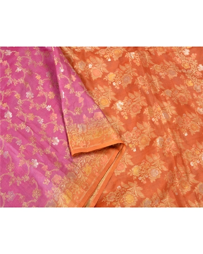 Sanskriti Vintage Pink Sarees 100% Pure Silk Woven Premium Sari Craft Fabric, PS-61227-Pink &amp; Orange-Woven Work-Pure Silk-11