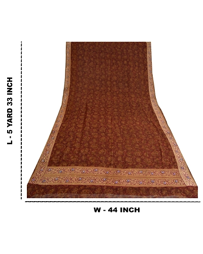 Sanskriti Vintage Bollywood Sarees Pure Georgette Silk Hand Beaded Sari Fabric, PS-61236-Brown-Woven Work-Pure Georgette Silk-1