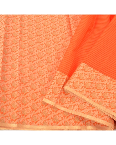 Sanskriti Vintage Orange Indian Sarees Art Silk Woven Premium Sari Craft Fabric, PS-61237-Orange-Woven Work-Art (Artificial) Silk-2
