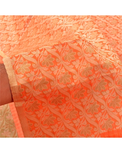 Sanskriti Vintage Orange Indian Sarees Art Silk Woven Premium Sari Craft Fabric, PS-61237-Orange-Woven Work-Art (Artificial) Silk-5