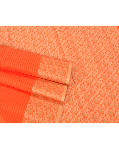 Sanskriti Vintage Orange Indian Sarees Art Silk Woven Premium Sari Craft Fabric, PS-61237-Orange-Woven Work-Art (Artificial) Silk-9