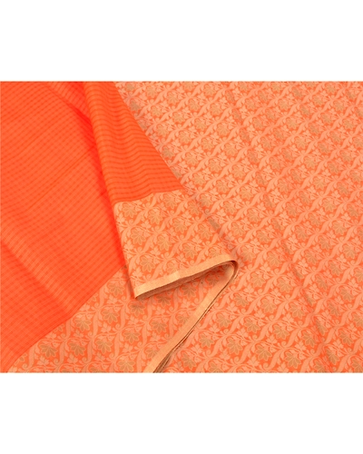 Sanskriti Vintage Orange Indian Sarees Art Silk Woven Premium Sari Craft Fabric, PS-61237-Orange-Woven Work-Art (Artificial) Silk-11