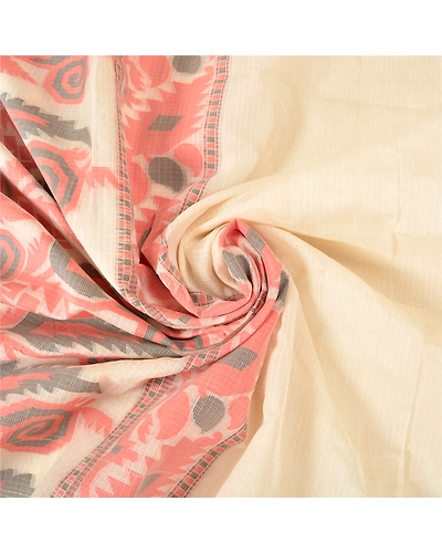 Sanskriti Vintage Ivory Sarees Blend Silk Woven Kota Doria Premium Sari Fabric, PS-61240-Ivory-Woven Work-Blend Silk-7