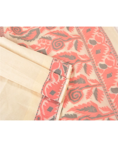 Sanskriti Vintage Ivory Sarees Blend Silk Woven Kota Doria Premium Sari Fabric, PS-61240-Ivory-Woven Work-Blend Silk-8