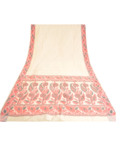 Sanskriti Vintage Ivory Sarees Blend Silk Woven Kota Doria Premium Sari Fabric, PS-61240-Ivory-Woven Work-Blend Silk-9