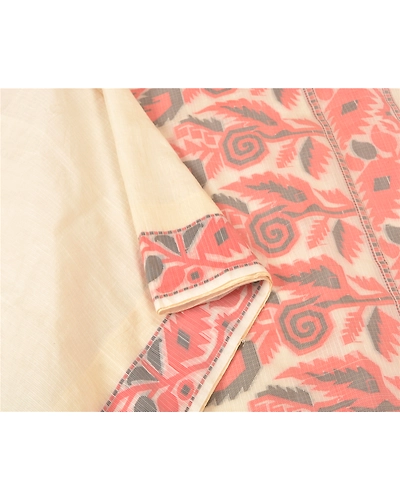 Sanskriti Vintage Ivory Sarees Blend Silk Woven Kota Doria Premium Sari Fabric, PS-61240-Ivory-Woven Work-Blend Silk-10