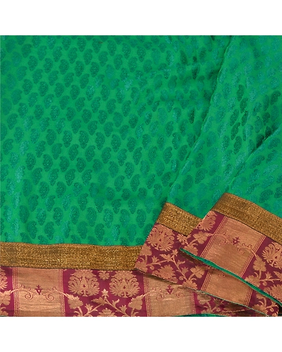 Sanskriti Vintage Green Sarees Art Silk Woven Sari Fabric With Stitched Blouse, PS-61252-Green-Woven Work-Art Silk-2