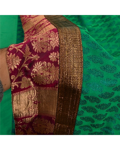 Sanskriti Vintage Green Sarees Art Silk Woven Sari Fabric With Stitched Blouse, PS-61252-Green-Woven Work-Art Silk-6