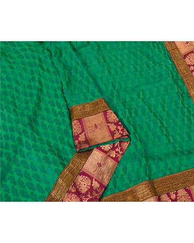 Sanskriti Vintage Green Sarees Art Silk Woven Sari Fabric With Stitched Blouse, PS-61252-Green-Woven Work-Art Silk-12