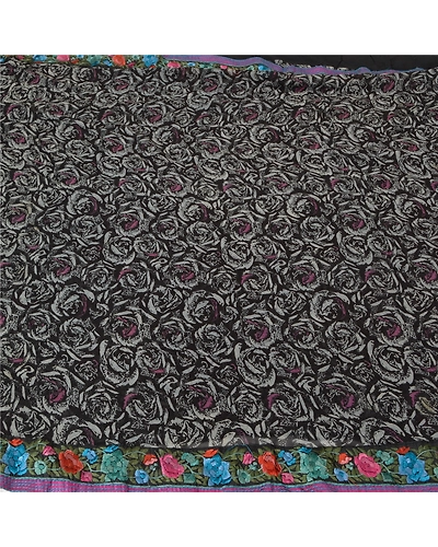 Sanskriti Vintage Black Sarees Blend Georgette Embroidered Parsee Sari Fabric, PS-61256-Black-Thread Work-Blend Georgette-4