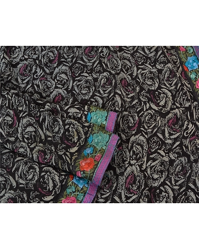 Sanskriti Vintage Black Sarees Blend Georgette Embroidered Parsee Sari Fabric, PS-61256-Black-Thread Work-Blend Georgette-8