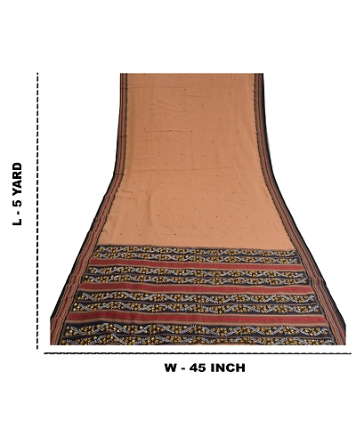 Sanskriti Vintage Brown Sarees Blend Cotton Hand Beaded Premium Sari Fabric, PS-61257-Black &amp; Brown-Thread Work-Blend Cotton-1