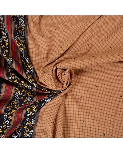 Sanskriti Vintage Brown Sarees Blend Cotton Hand Beaded Premium Sari Fabric, PS-61257-Black &amp; Brown-Thread Work-Blend Cotton-7