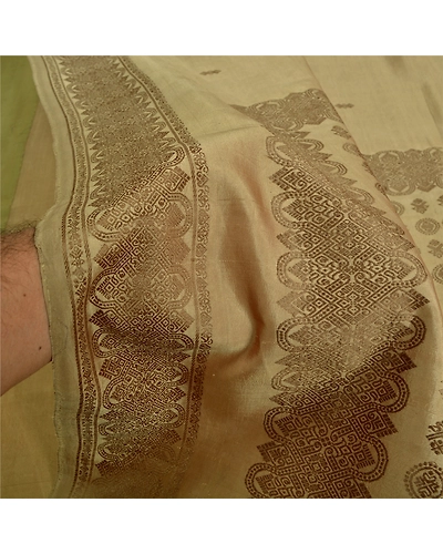 Sanskriti Vintage Olive Green Sarees Pure Silk Woven Premium Sari Craft Fabric, PS-61270-Olive Green-Woven Work-100% Pure Silk-5