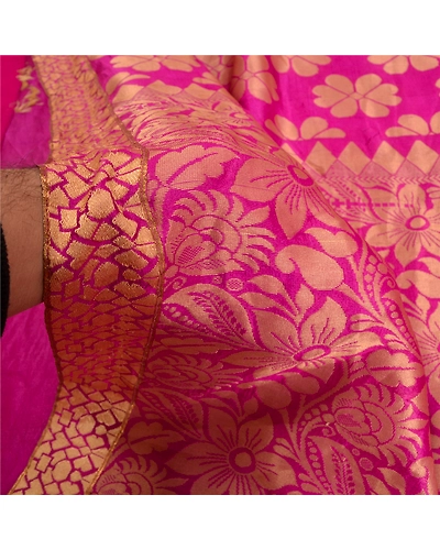 Sanskriti Vintage Magenta Sarees Art Silk Woven Premium Sari Craft 5 Yard Fabric, PS-61272-Magenta-Woven Work-Art Silk-4