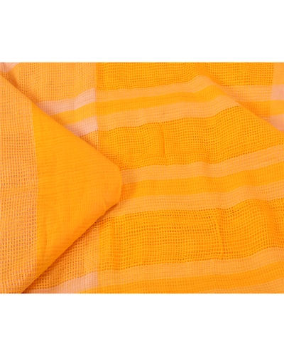Sanskriti Vintage Yellow Sarees Pure Silk Printed Woven Kota Doria Sari Fabric, PS-61280-Yellow-Woven Work-100% Pure Silk-2