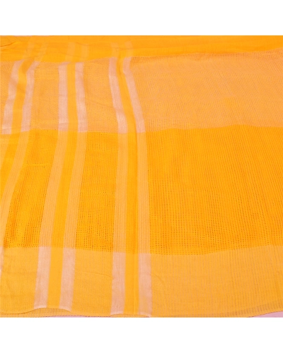 Sanskriti Vintage Yellow Sarees Pure Silk Printed Woven Kota Doria Sari Fabric, PS-61280-Yellow-Woven Work-100% Pure Silk-4